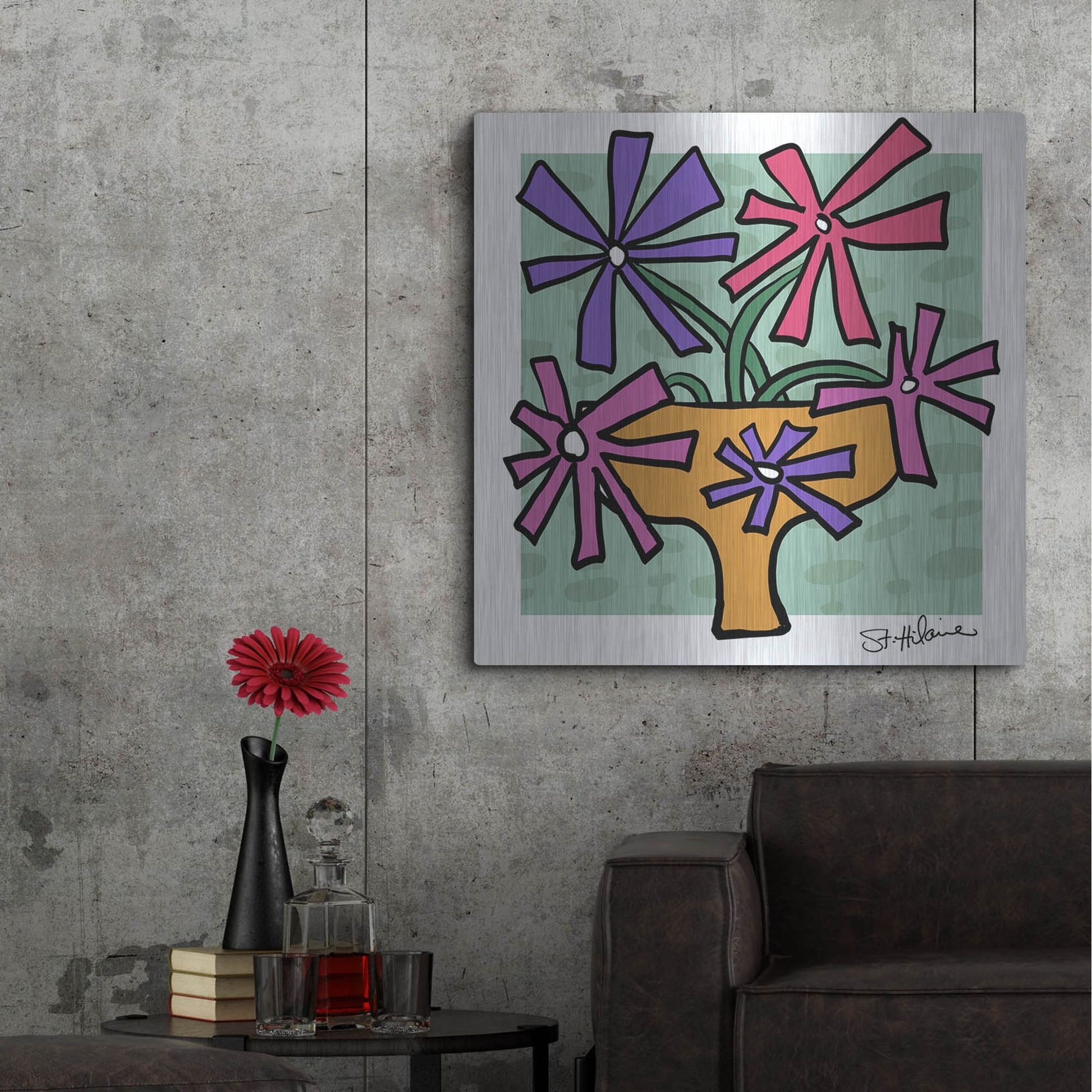 Luxe Metal Art 'Abstract Floral on Mint' by St. Hilaire Elizabeth, Metal Wall Art,36x36