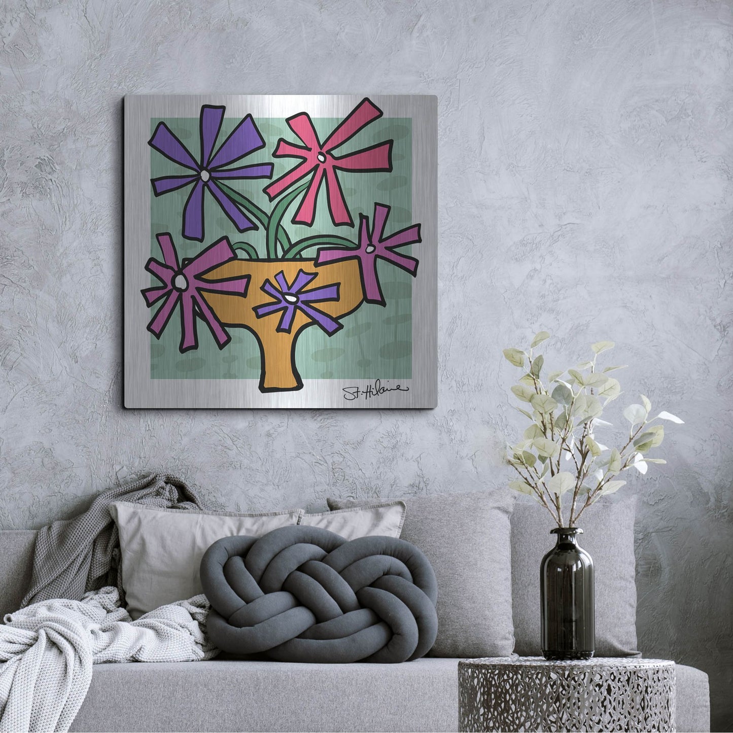 Luxe Metal Art 'Abstract Floral on Mint' by St. Hilaire Elizabeth, Metal Wall Art,36x36