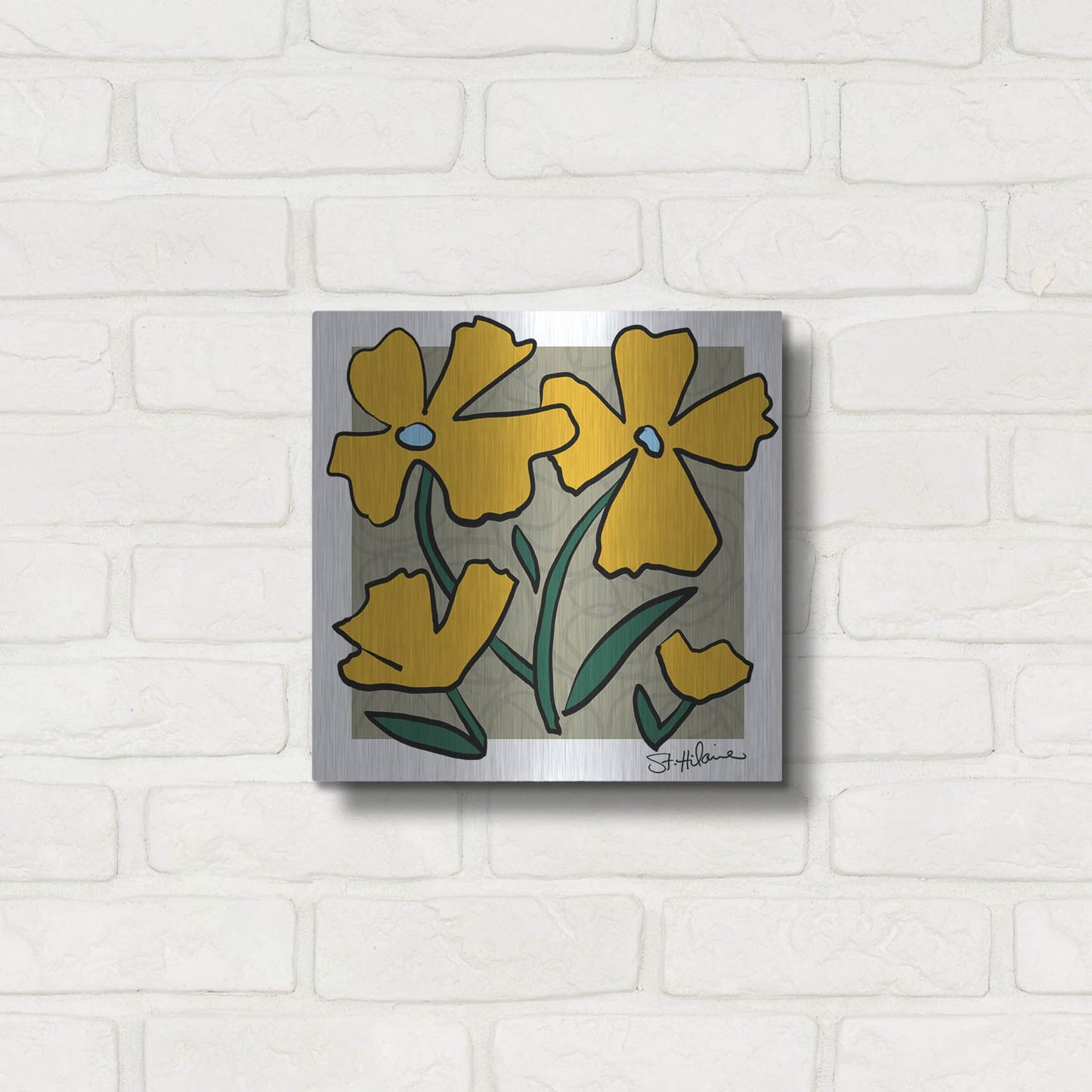 Luxe Metal Art 'Abstract Floral on Taupe' by St. Hilaire Elizabeth, Metal Wall Art,12x12