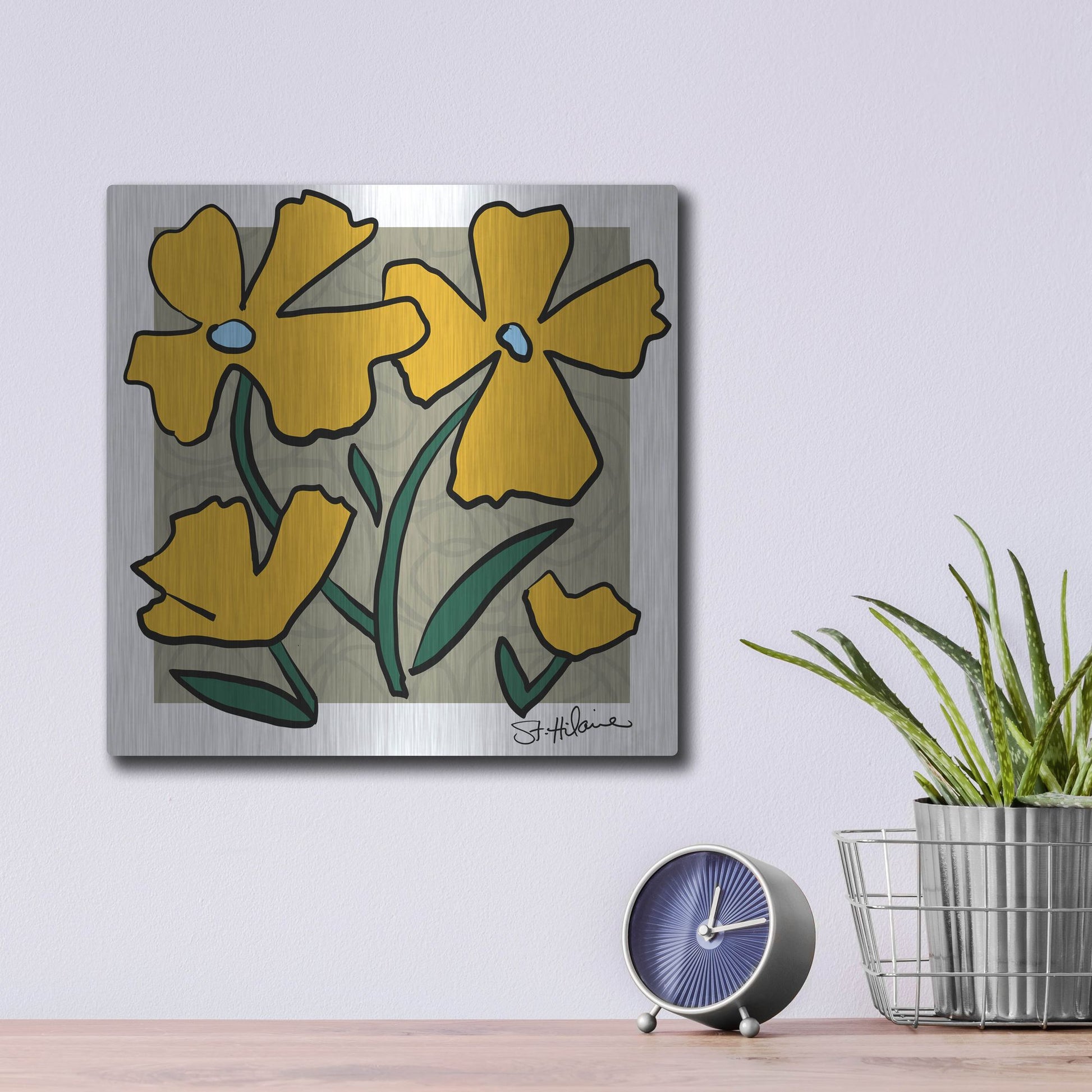 Luxe Metal Art 'Abstract Floral on Taupe' by St. Hilaire Elizabeth, Metal Wall Art,12x12