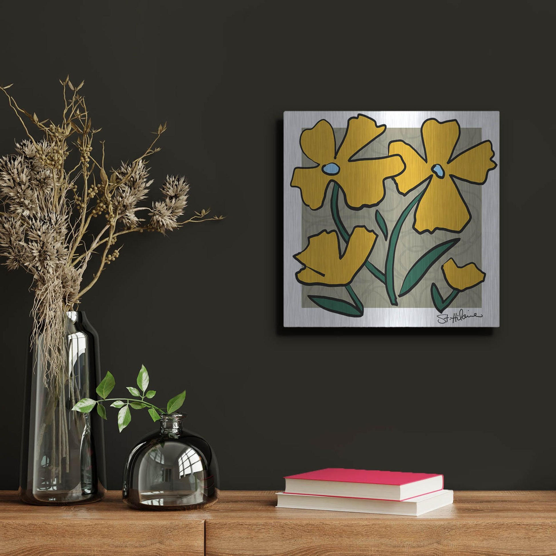 Luxe Metal Art 'Abstract Floral on Taupe' by St. Hilaire Elizabeth, Metal Wall Art,12x12