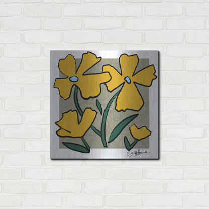 Luxe Metal Art 'Abstract Floral on Taupe' by St. Hilaire Elizabeth, Metal Wall Art,24x24