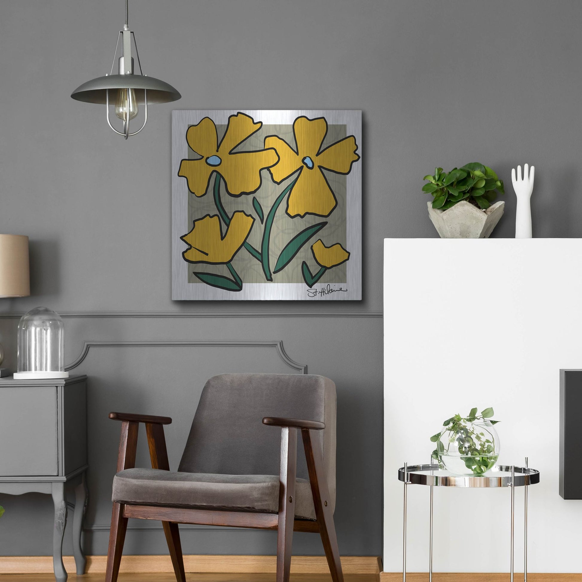 Luxe Metal Art 'Abstract Floral on Taupe' by St. Hilaire Elizabeth, Metal Wall Art,24x24