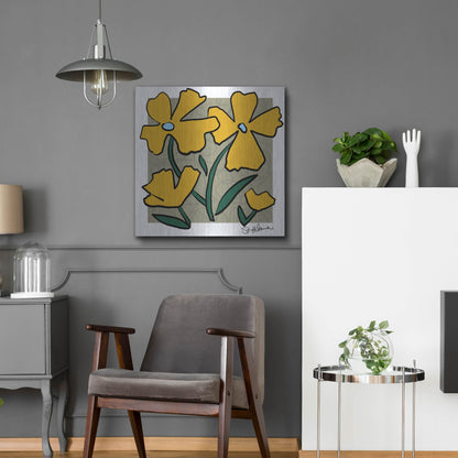 Luxe Metal Art 'Abstract Floral on Taupe' by St. Hilaire Elizabeth, Metal Wall Art,24x24