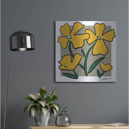 Luxe Metal Art 'Abstract Floral on Taupe' by St. Hilaire Elizabeth, Metal Wall Art,24x24