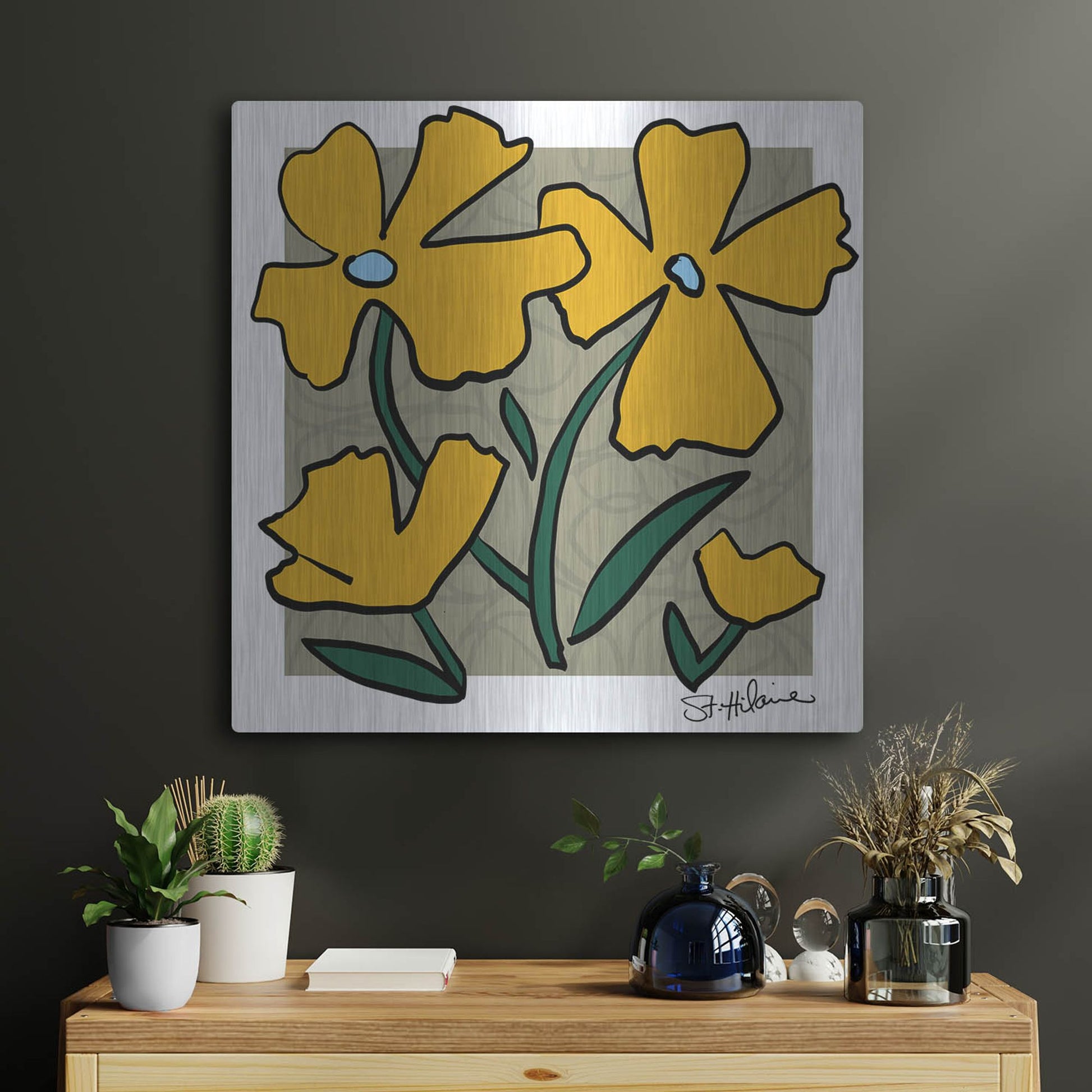 Luxe Metal Art 'Abstract Floral on Taupe' by St. Hilaire Elizabeth, Metal Wall Art,24x24