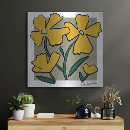 Luxe Metal Art 'Abstract Floral on Taupe' by St. Hilaire Elizabeth, Metal Wall Art,24x24