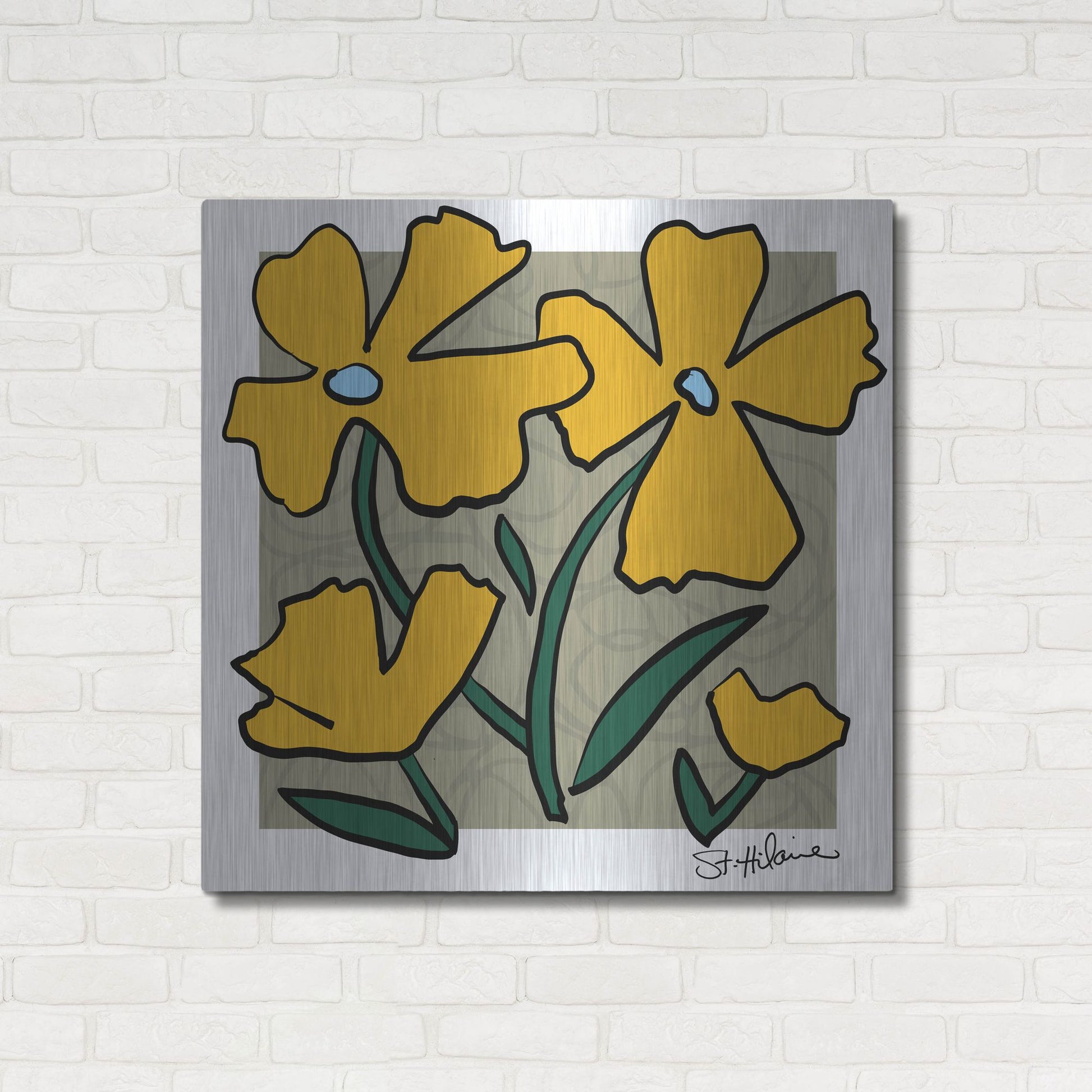 Luxe Metal Art 'Abstract Floral on Taupe' by St. Hilaire Elizabeth, Metal Wall Art,36x36