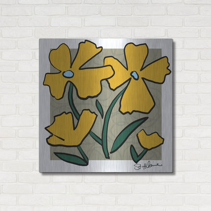 Luxe Metal Art 'Abstract Floral on Taupe' by St. Hilaire Elizabeth, Metal Wall Art,36x36