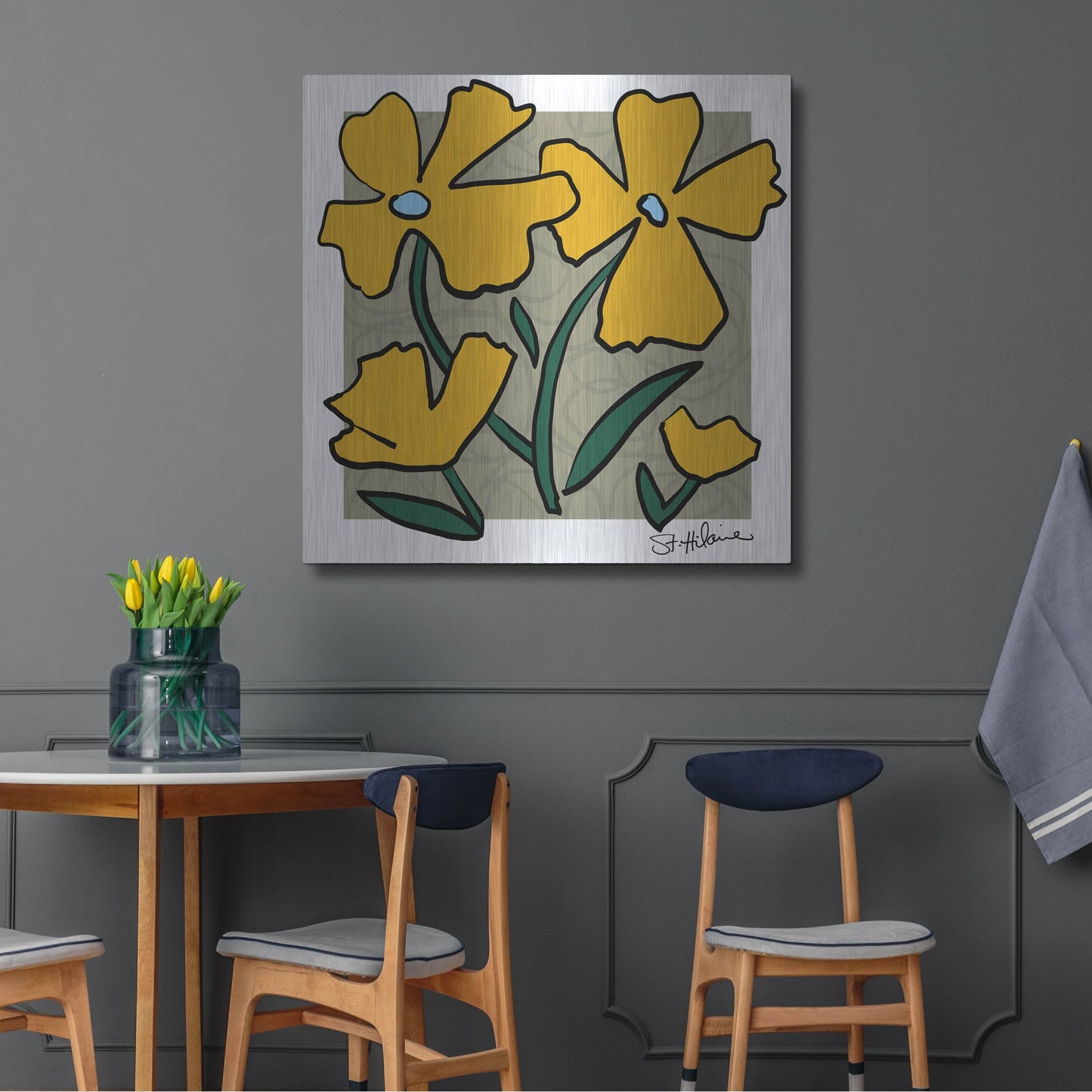 Luxe Metal Art 'Abstract Floral on Taupe' by St. Hilaire Elizabeth, Metal Wall Art,36x36