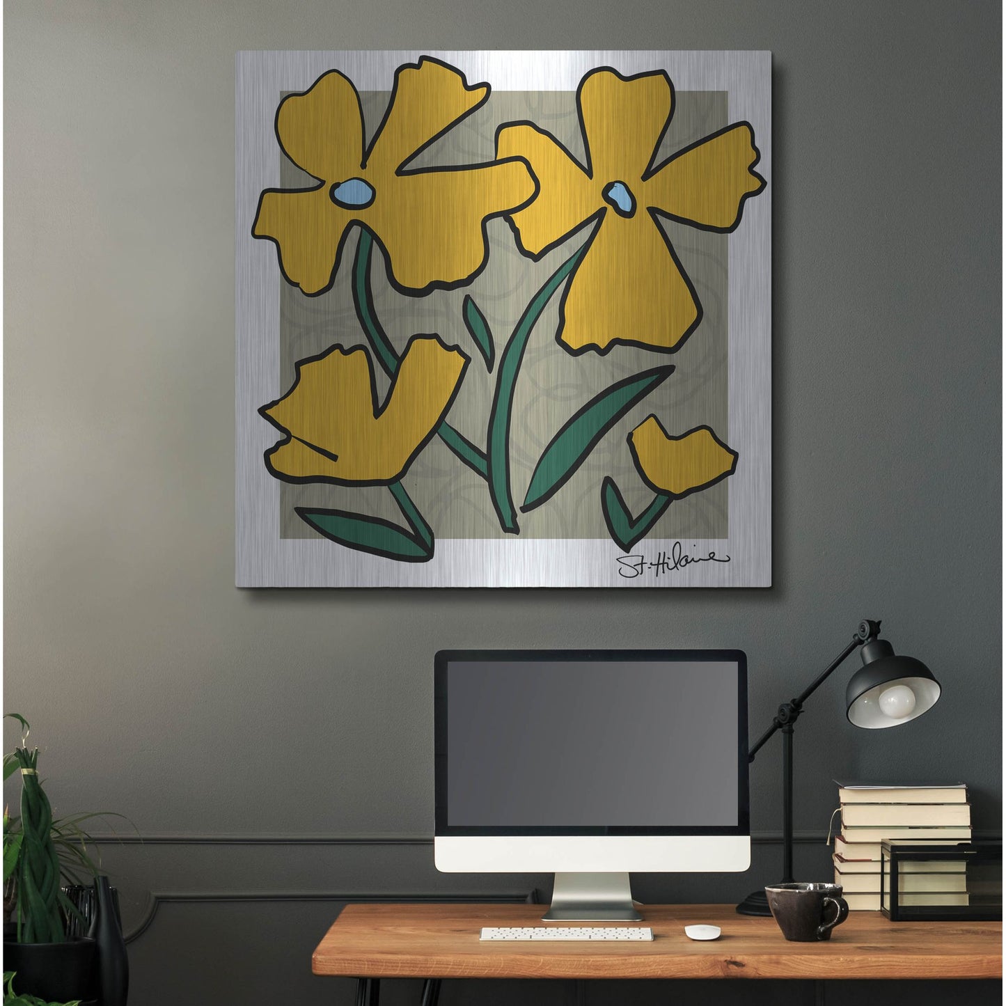Luxe Metal Art 'Abstract Floral on Taupe' by St. Hilaire Elizabeth, Metal Wall Art,36x36