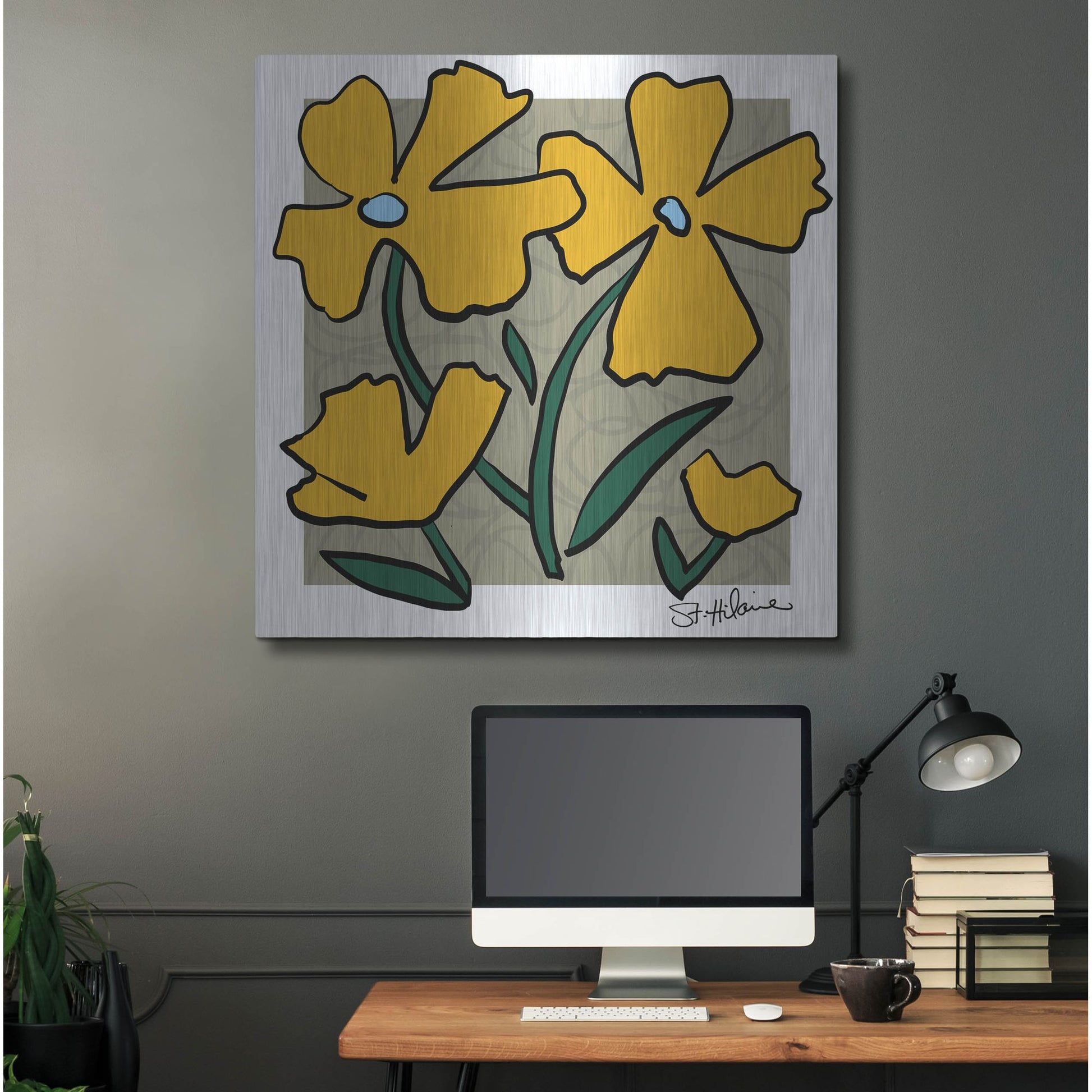Luxe Metal Art 'Abstract Floral on Taupe' by St. Hilaire Elizabeth, Metal Wall Art,36x36