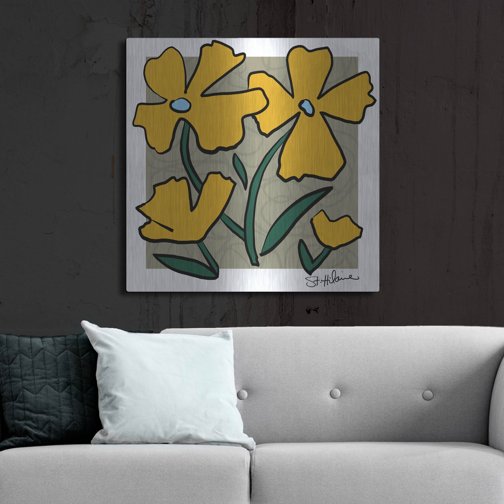 Luxe Metal Art 'Abstract Floral on Taupe' by St. Hilaire Elizabeth, Metal Wall Art,36x36