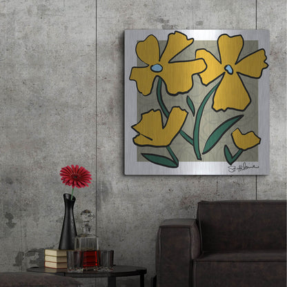 Luxe Metal Art 'Abstract Floral on Taupe' by St. Hilaire Elizabeth, Metal Wall Art,36x36