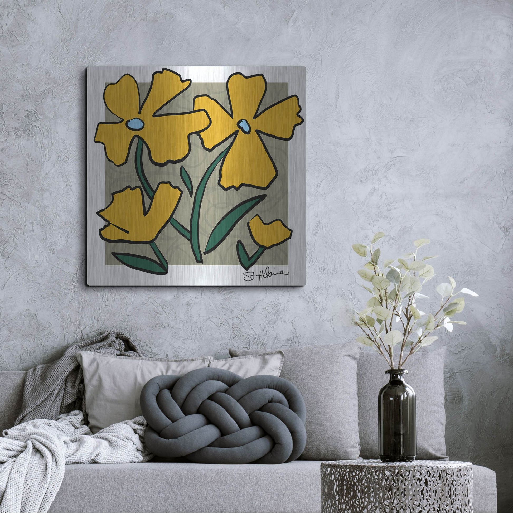 Luxe Metal Art 'Abstract Floral on Taupe' by St. Hilaire Elizabeth, Metal Wall Art,36x36