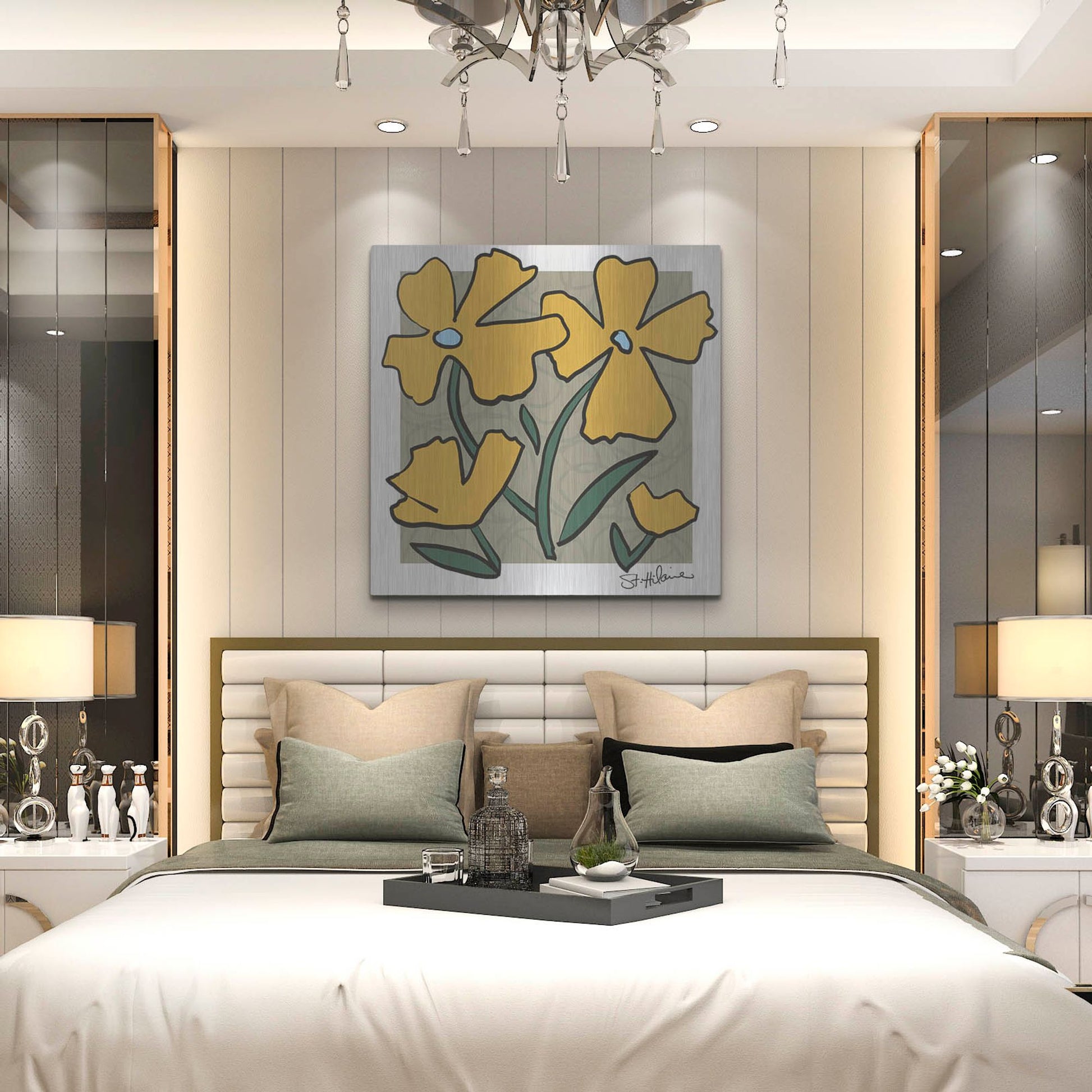 Luxe Metal Art 'Abstract Floral on Taupe' by St. Hilaire Elizabeth, Metal Wall Art,36x36