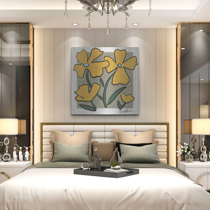 Luxe Metal Art 'Abstract Floral on Taupe' by St. Hilaire Elizabeth, Metal Wall Art,36x36