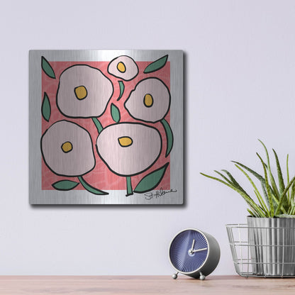 Luxe Metal Art 'Abstract Floral on Pink' by St. Hilaire Elizabeth, Metal Wall Art,12x12