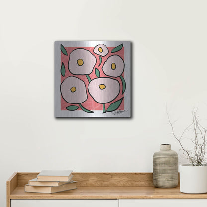 Luxe Metal Art 'Abstract Floral on Pink' by St. Hilaire Elizabeth, Metal Wall Art,12x12