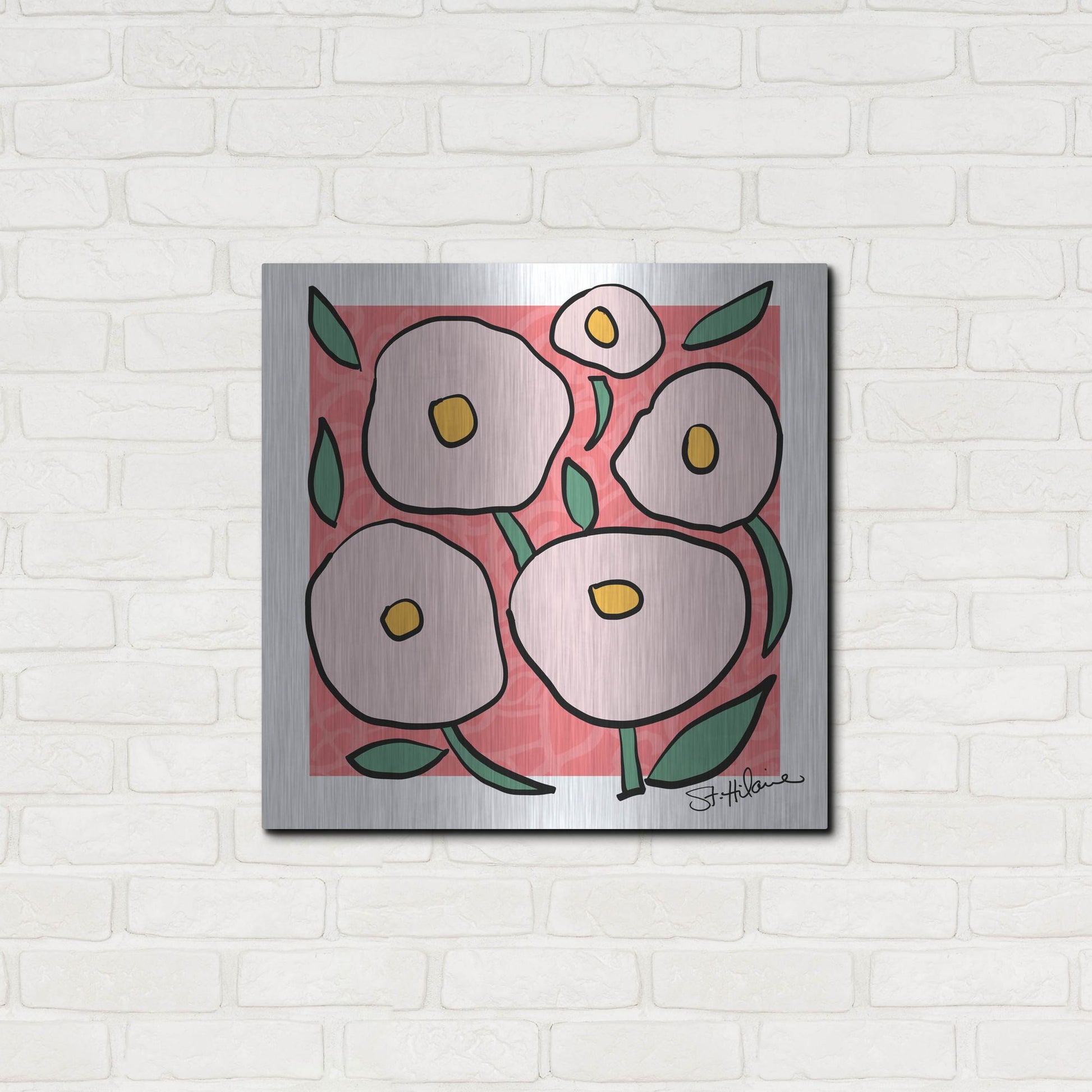 Luxe Metal Art 'Abstract Floral on Pink' by St. Hilaire Elizabeth, Metal Wall Art,24x24