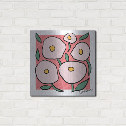 Luxe Metal Art 'Abstract Floral on Pink' by St. Hilaire Elizabeth, Metal Wall Art,24x24