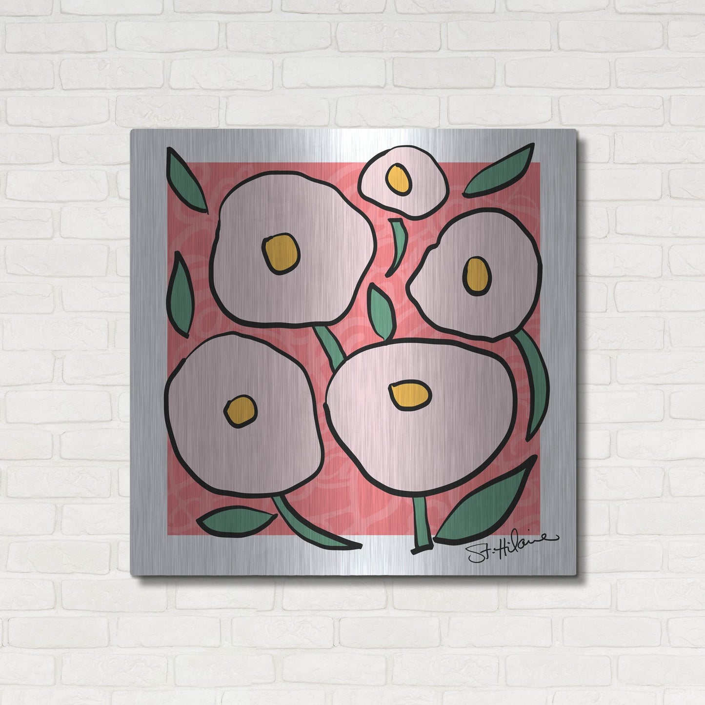 Luxe Metal Art 'Abstract Floral on Pink' by St. Hilaire Elizabeth, Metal Wall Art,36x36