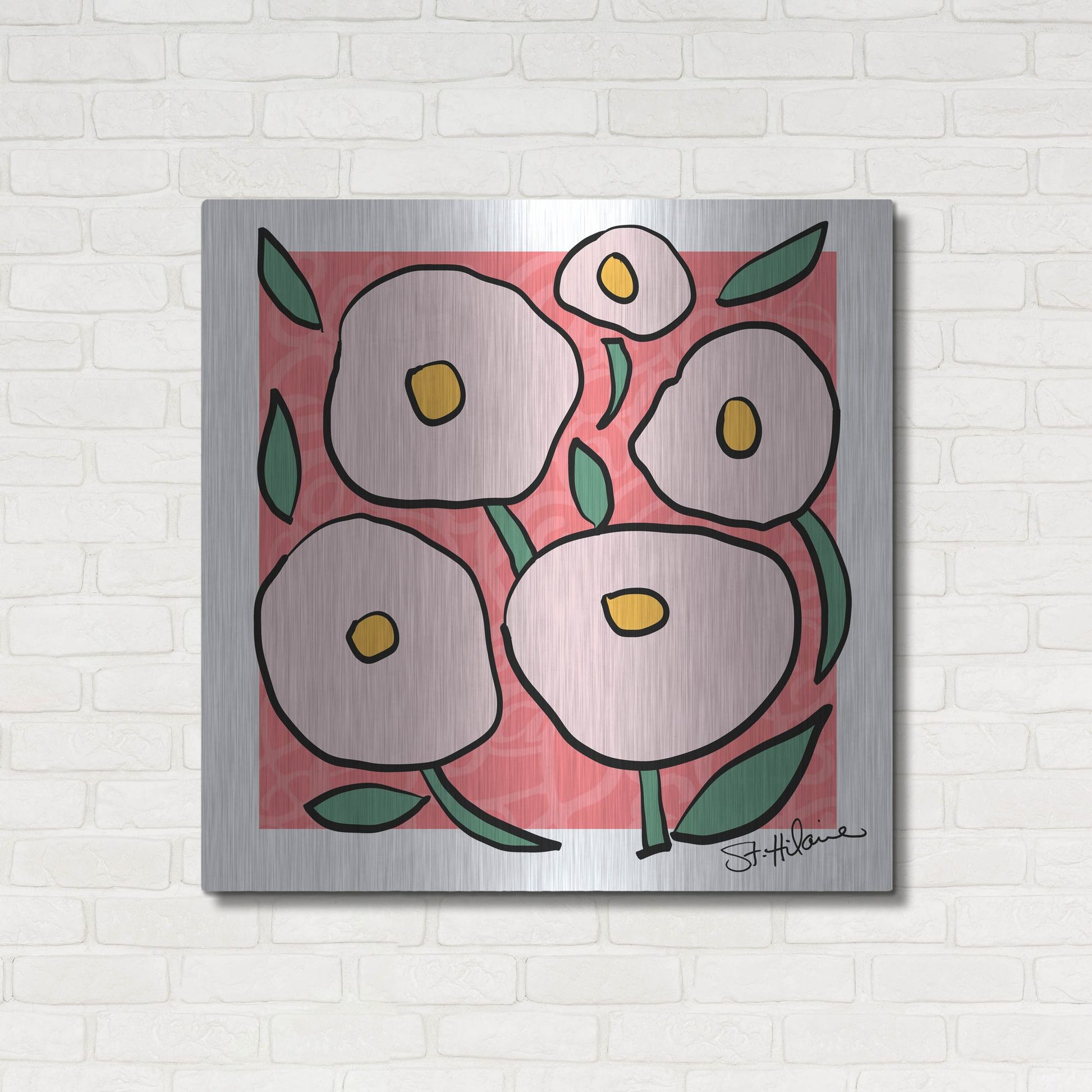 Luxe Metal Art 'Abstract Floral on Pink' by St. Hilaire Elizabeth, Metal Wall Art,36x36