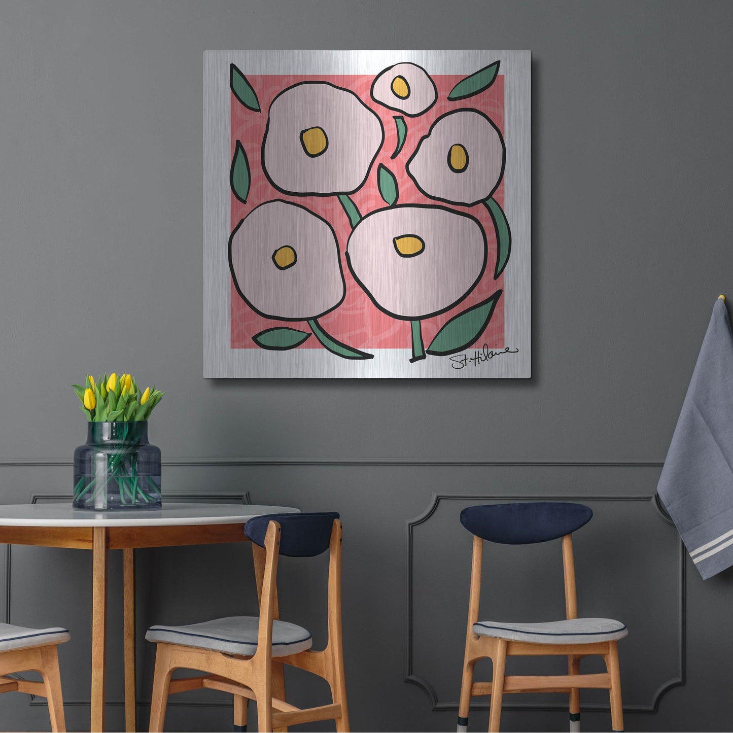 Luxe Metal Art 'Abstract Floral on Pink' by St. Hilaire Elizabeth, Metal Wall Art,36x36