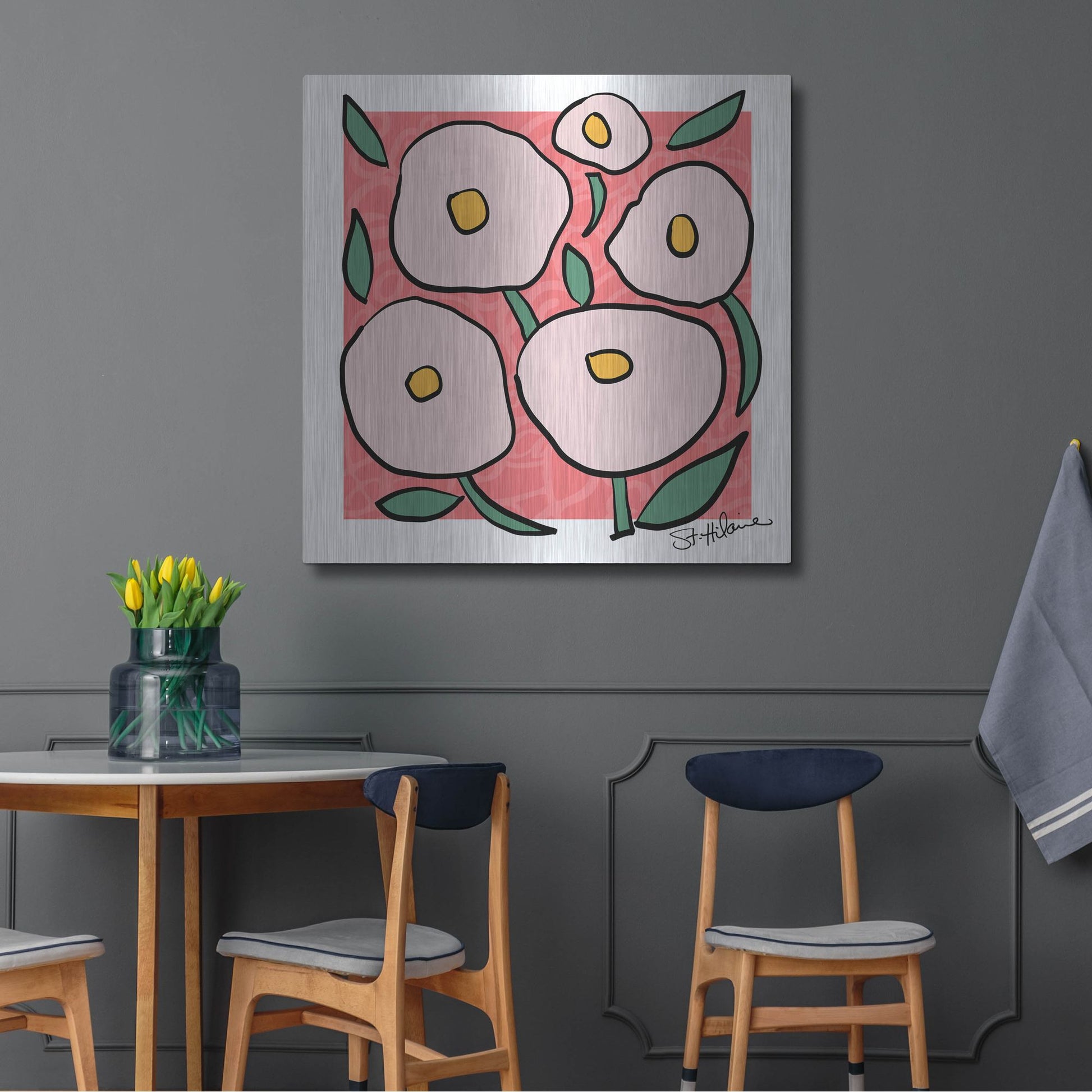 Luxe Metal Art 'Abstract Floral on Pink' by St. Hilaire Elizabeth, Metal Wall Art,36x36