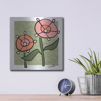 Luxe Metal Art 'Abstract Floral on Green' by St. Hilaire Elizabeth, Metal Wall Art,12x12