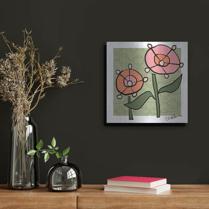 Luxe Metal Art 'Abstract Floral on Green' by St. Hilaire Elizabeth, Metal Wall Art,12x12