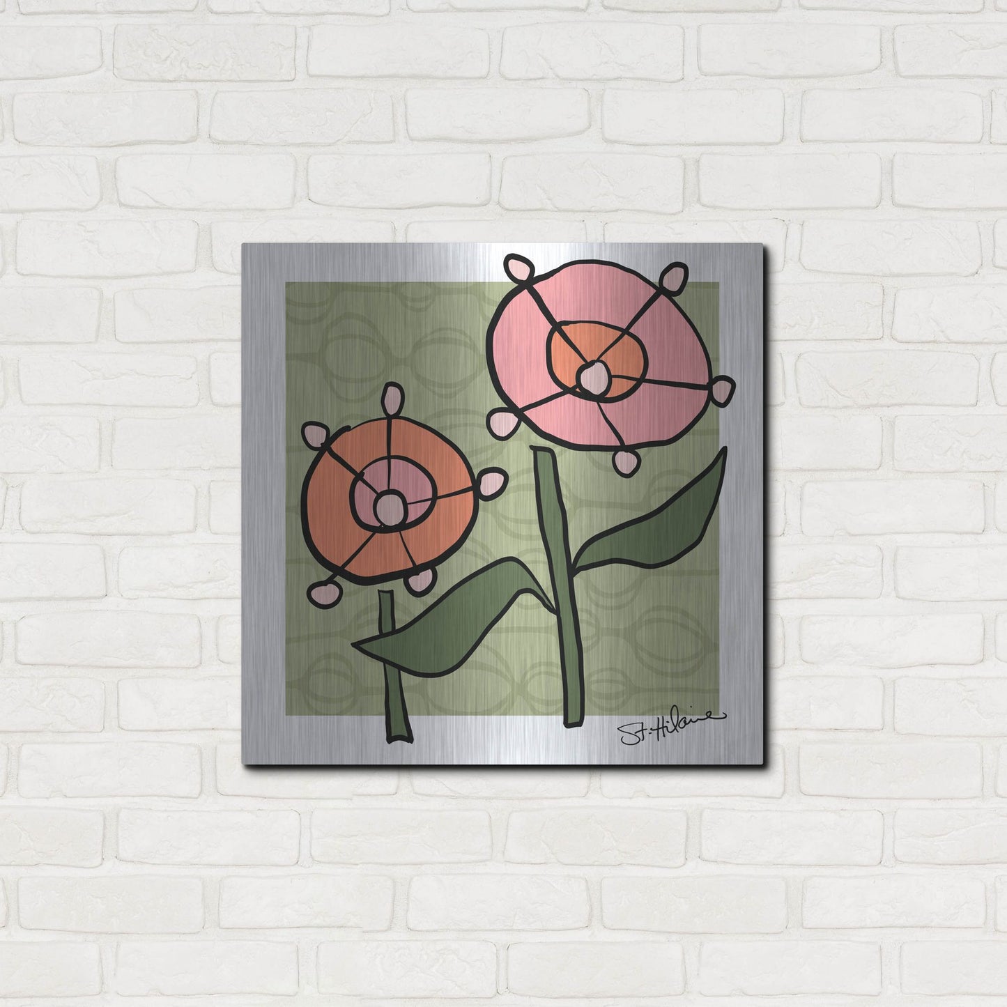 Luxe Metal Art 'Abstract Floral on Green' by St. Hilaire Elizabeth, Metal Wall Art,24x24