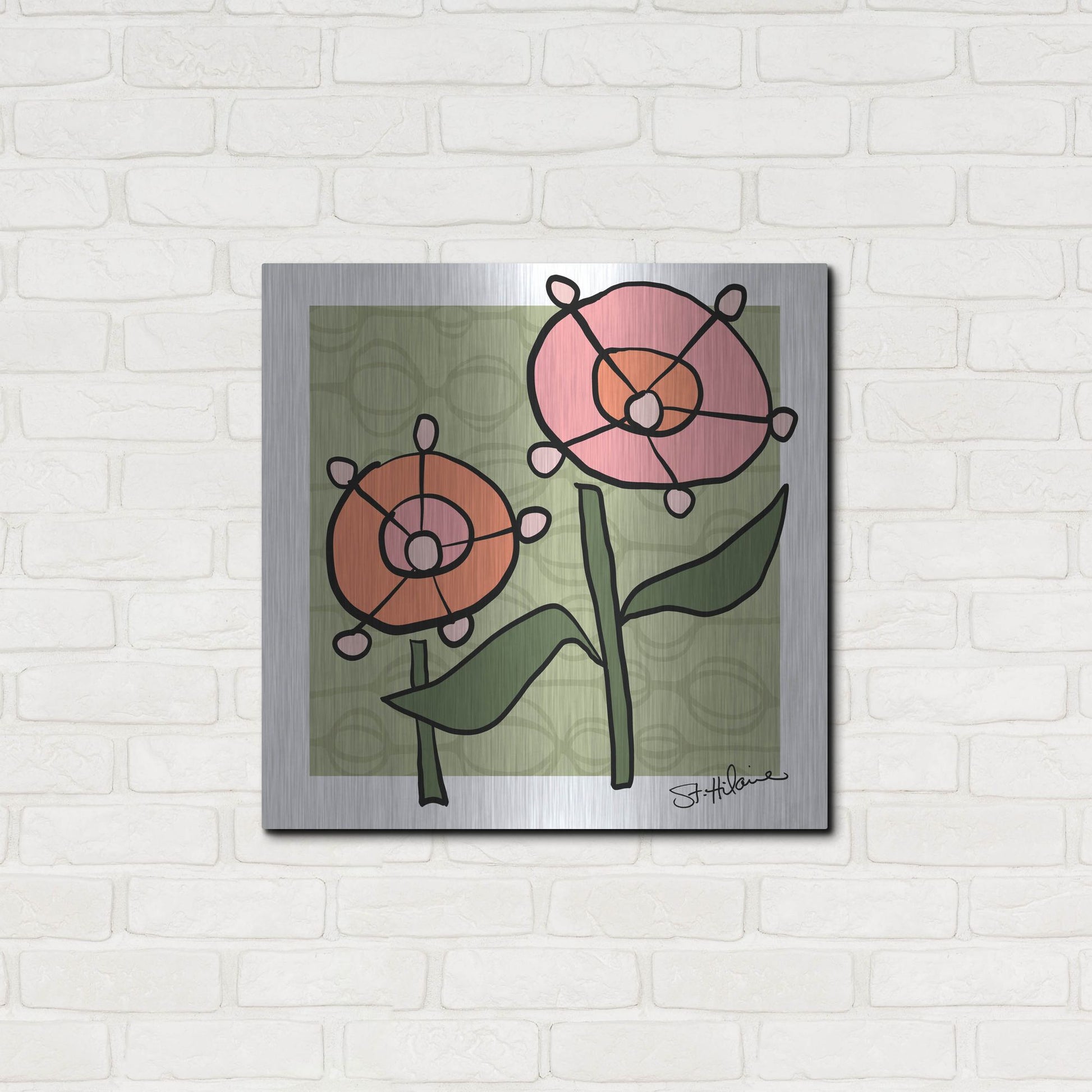 Luxe Metal Art 'Abstract Floral on Green' by St. Hilaire Elizabeth, Metal Wall Art,24x24