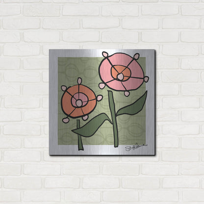 Luxe Metal Art 'Abstract Floral on Green' by St. Hilaire Elizabeth, Metal Wall Art,24x24