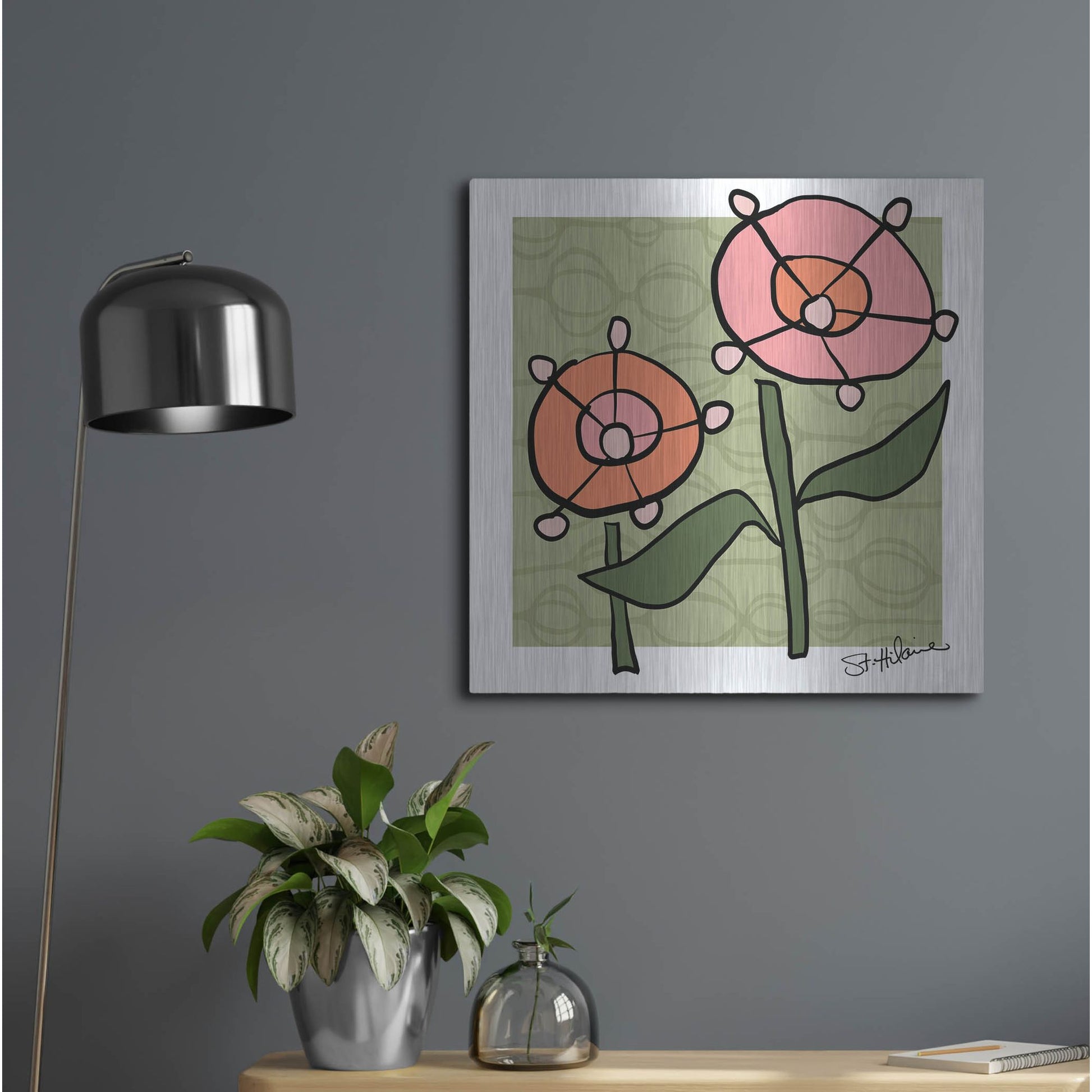 Luxe Metal Art 'Abstract Floral on Green' by St. Hilaire Elizabeth, Metal Wall Art,24x24