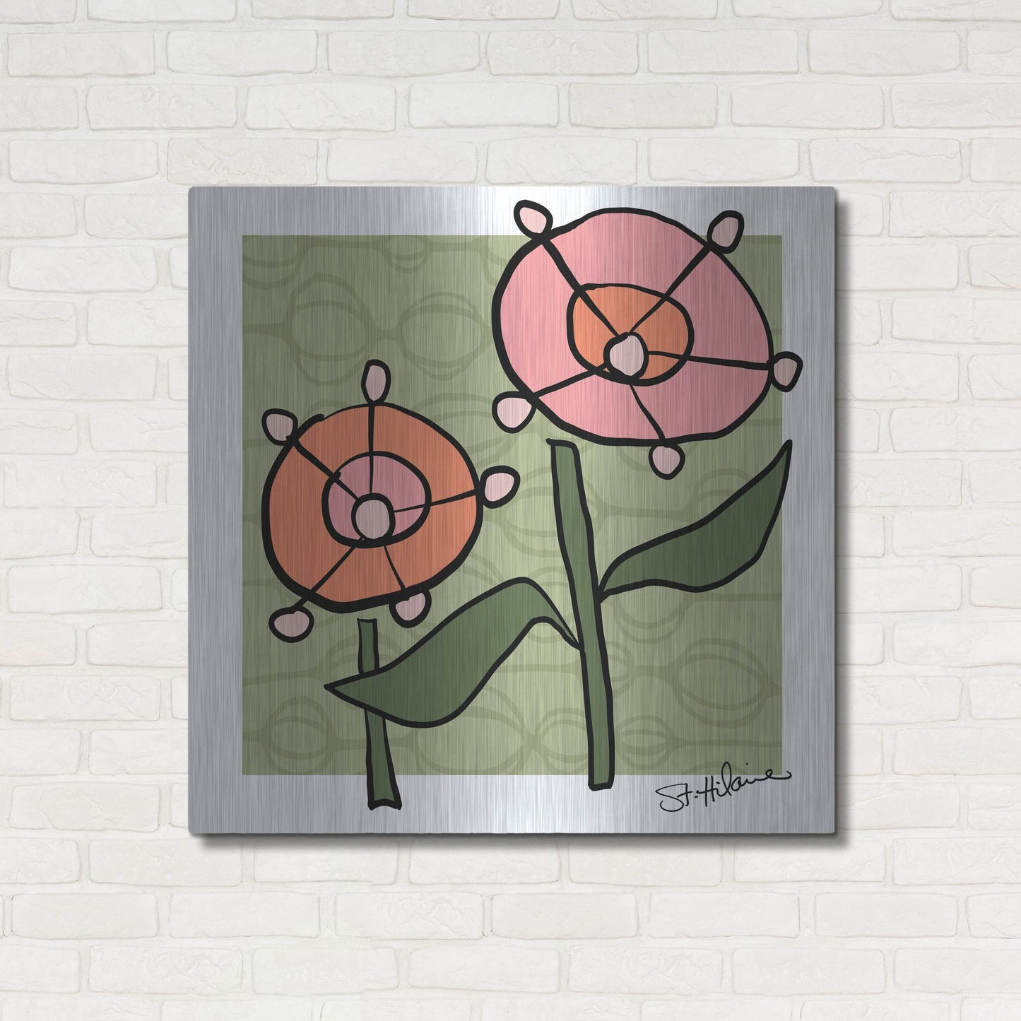 Luxe Metal Art 'Abstract Floral on Green' by St. Hilaire Elizabeth, Metal Wall Art,36x36