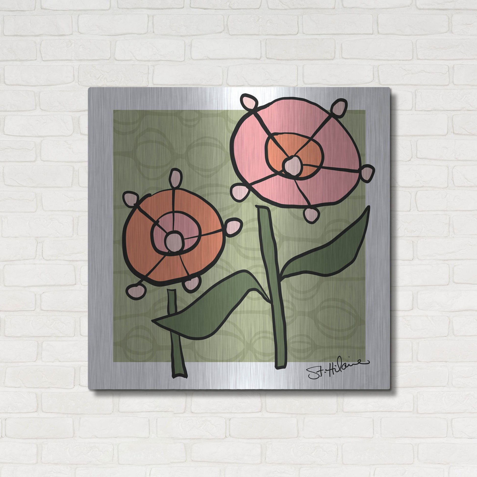 Luxe Metal Art 'Abstract Floral on Green' by St. Hilaire Elizabeth, Metal Wall Art,36x36