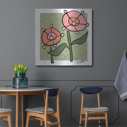 Luxe Metal Art 'Abstract Floral on Green' by St. Hilaire Elizabeth, Metal Wall Art,36x36