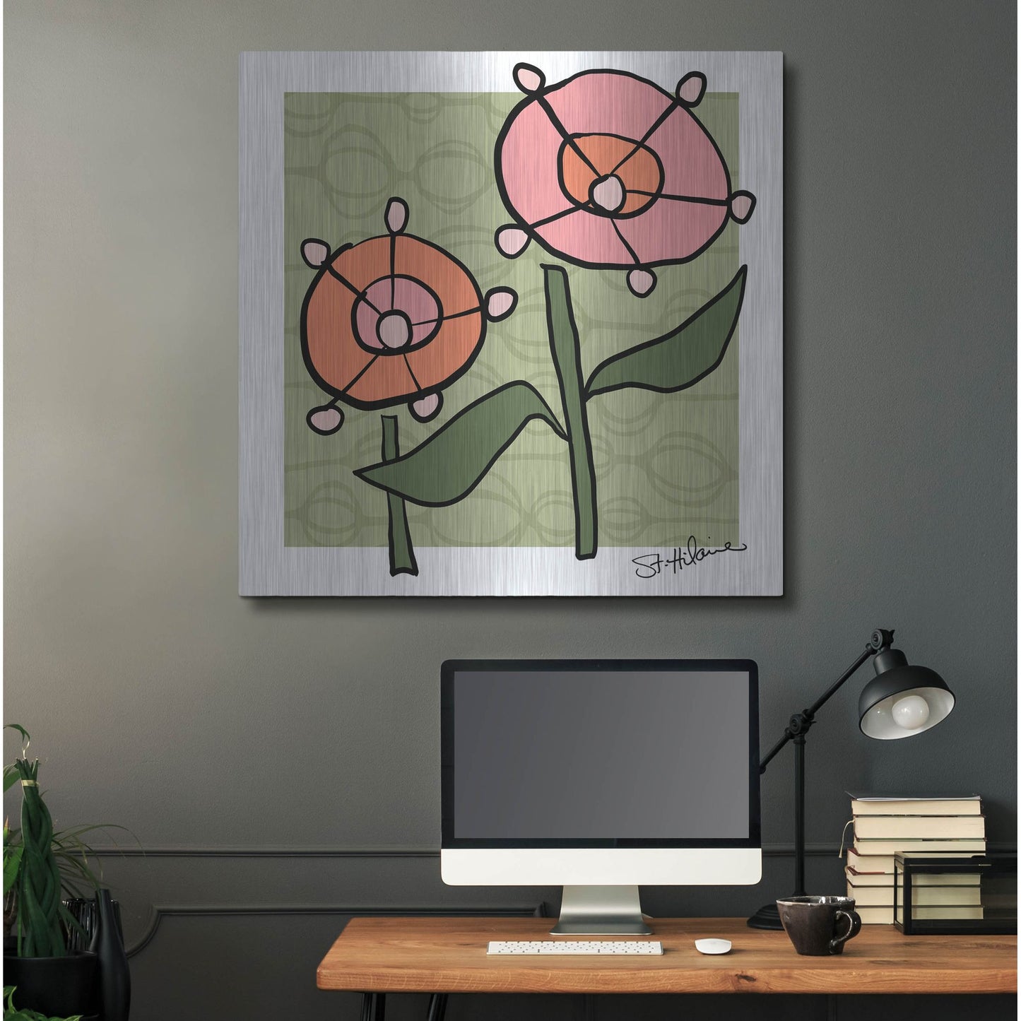 Luxe Metal Art 'Abstract Floral on Green' by St. Hilaire Elizabeth, Metal Wall Art,36x36