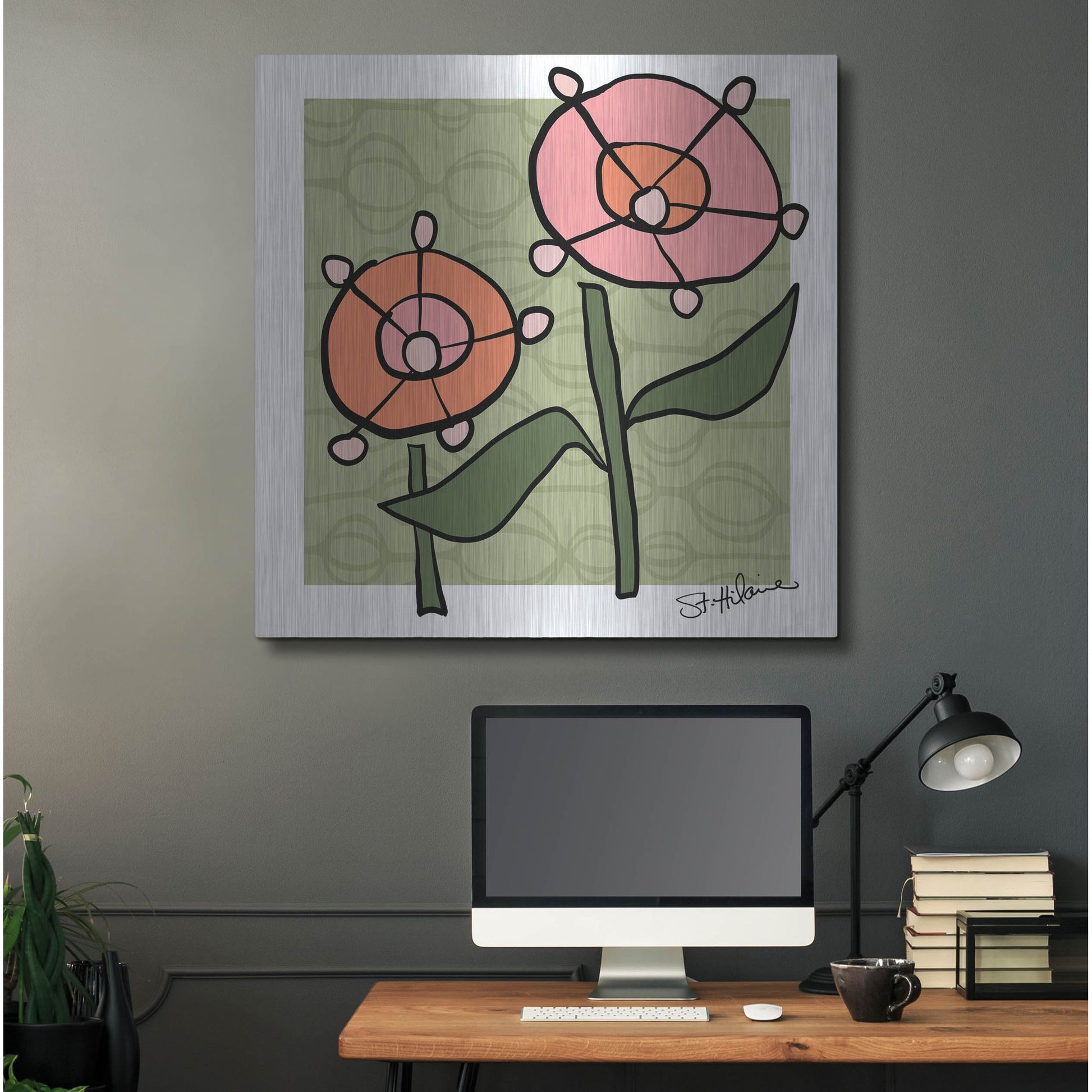 Luxe Metal Art 'Abstract Floral on Green' by St. Hilaire Elizabeth, Metal Wall Art,36x36