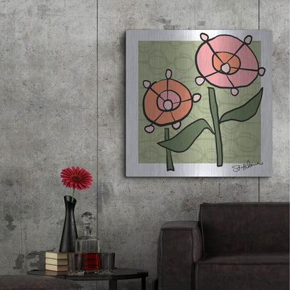 Luxe Metal Art 'Abstract Floral on Green' by St. Hilaire Elizabeth, Metal Wall Art,36x36