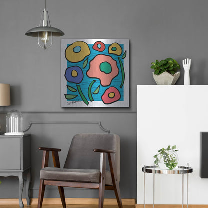 Luxe Metal Art 'Abstract Floral on Blue' by St. Hilaire Elizabeth, Metal Wall Art,24x24