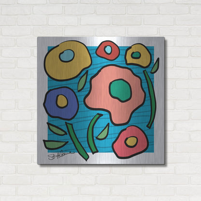 Luxe Metal Art 'Abstract Floral on Blue' by St. Hilaire Elizabeth, Metal Wall Art,36x36