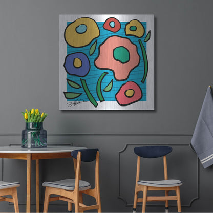 Luxe Metal Art 'Abstract Floral on Blue' by St. Hilaire Elizabeth, Metal Wall Art,36x36