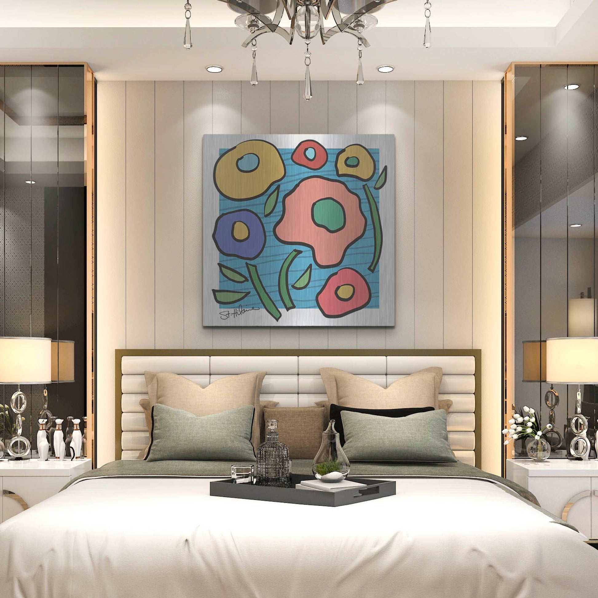 Luxe Metal Art 'Abstract Floral on Blue' by St. Hilaire Elizabeth, Metal Wall Art,36x36