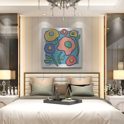 Luxe Metal Art 'Abstract Floral on Blue' by St. Hilaire Elizabeth, Metal Wall Art,36x36