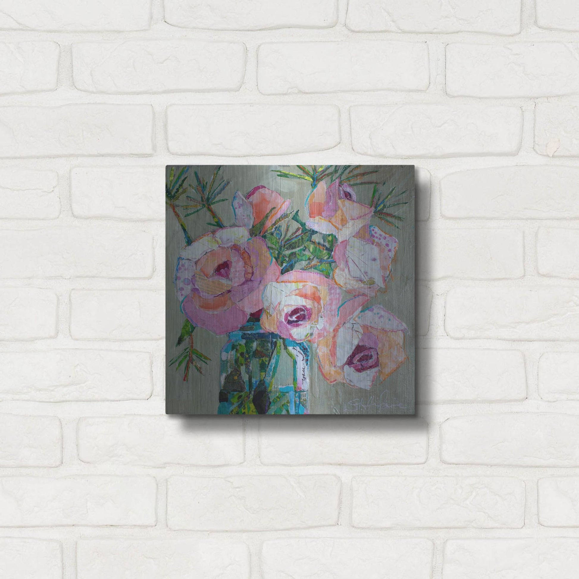 Luxe Metal Art 'Pink Pearl' by St. Hilaire Elizabeth, Metal Wall Art,12x12