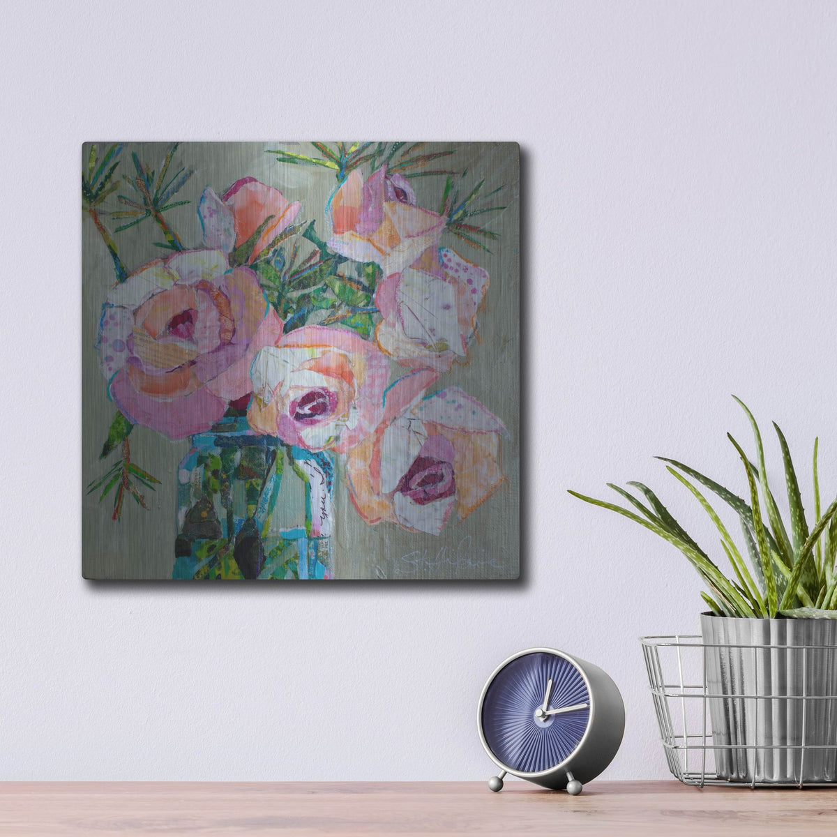 Luxe Metal Art 'Pink Pearl' by St. Hilaire Elizabeth, Metal Wall Art,12x12