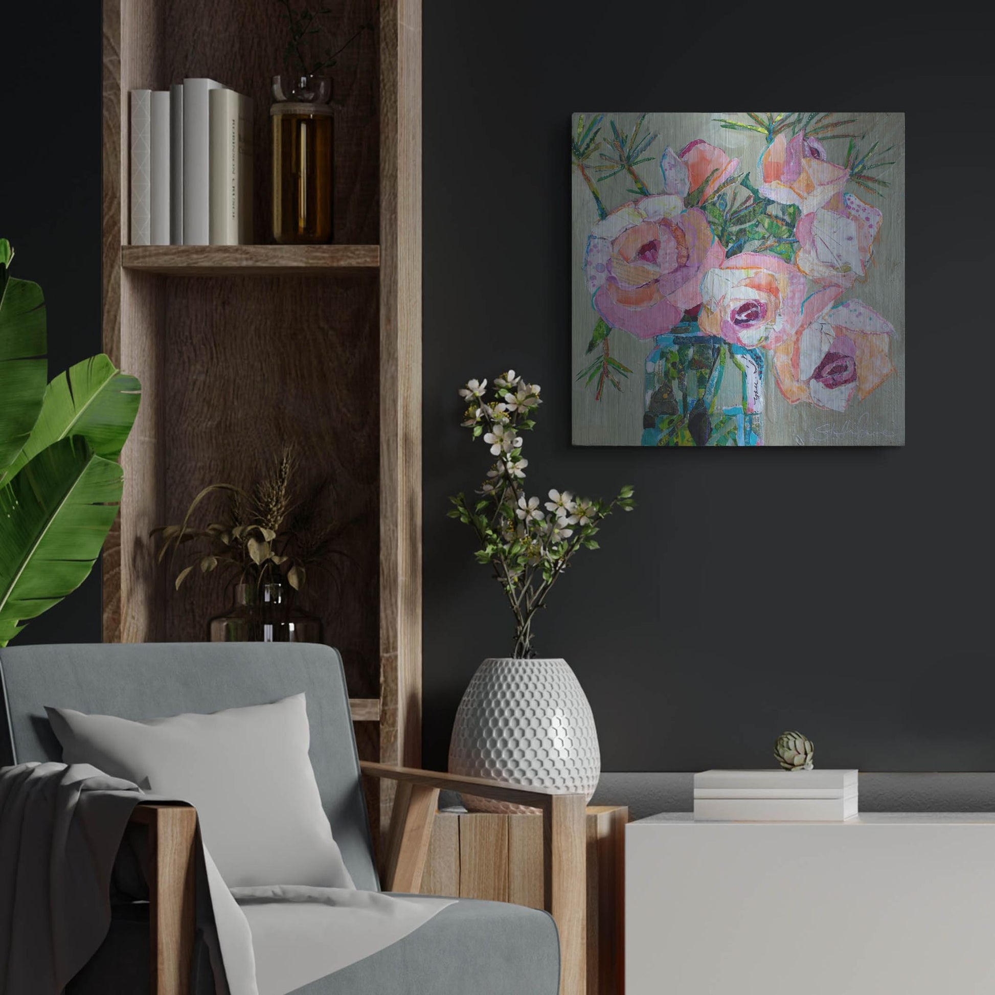 Luxe Metal Art 'Pink Pearl' by St. Hilaire Elizabeth, Metal Wall Art,24x24