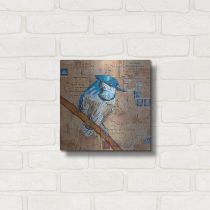 Luxe Metal Art 'Blue Jay US Mail' by St. Hilaire Elizabeth, Metal Wall Art,12x12